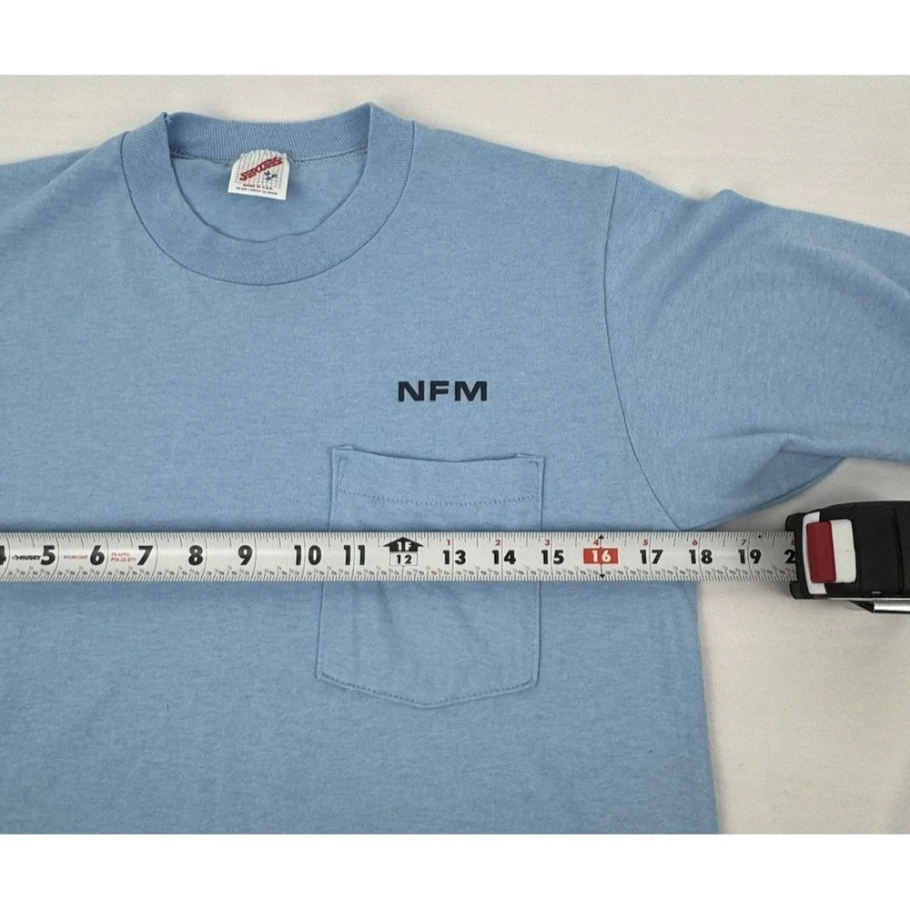 VTG Jerzees Pocket T-Shirt Thin Sz Small Blue NFM Nebraska Furniture‎ Mart S.S.